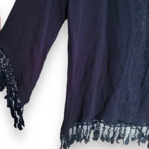 Simply Irresistible Navy Boho Fringe Tunic Blouse Top​​ - Picture 3 of 3